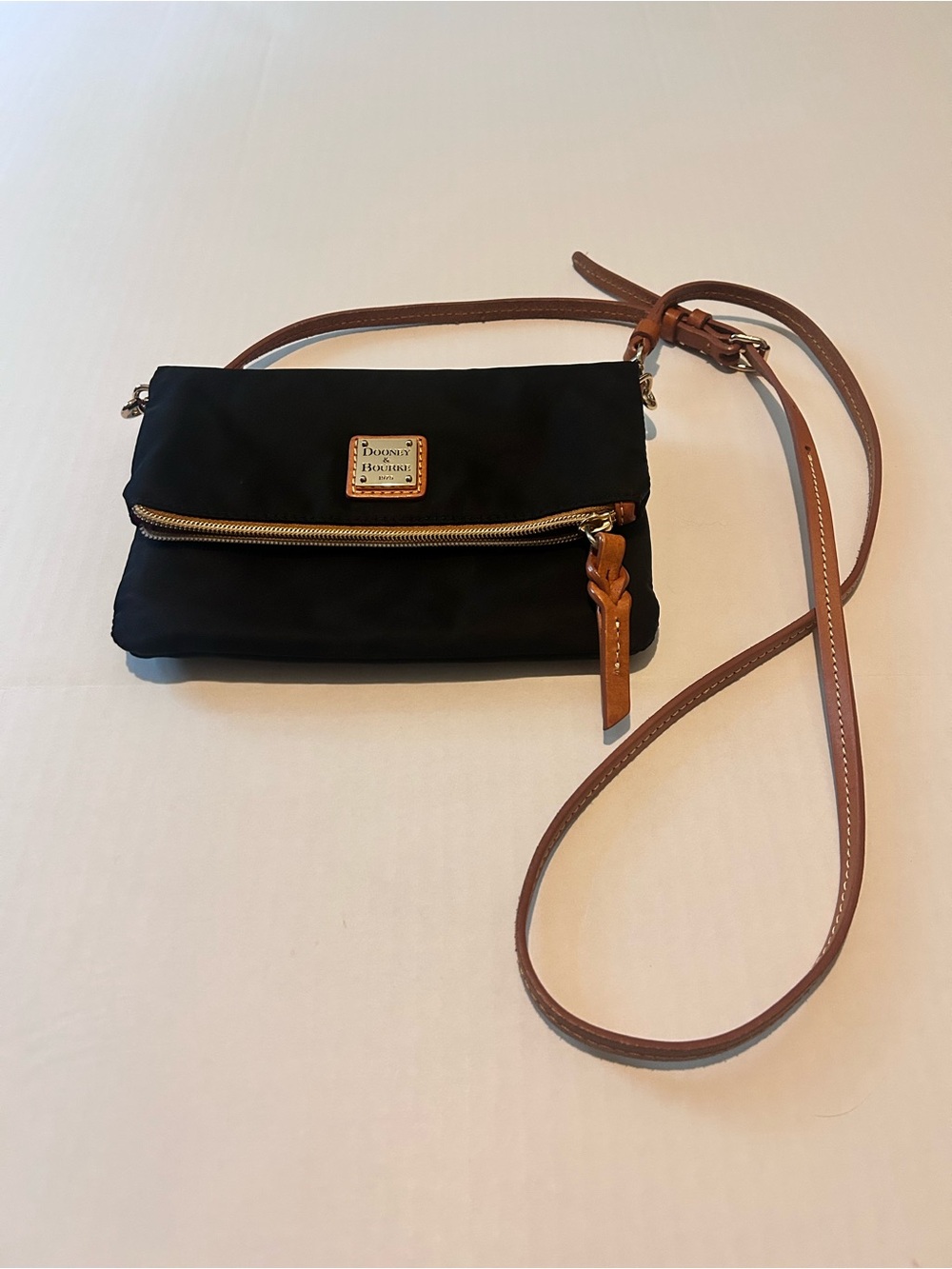 Dooney & Bourke Black Nylon Crossbody with Brown Leather Strap